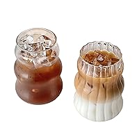 2Pcs Glass Cups, 530ml Breakfast Milk Cup Clear Ripple Drinking Glasses Coffee Mug Coffee Cups Clear Glass Mugs for Latte, Cappuccinos, Tea, Juice, Hot/Cold Drinks