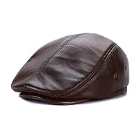 Vintage Cowhide Leather Cabby Hat Newsboy Walking Driving Cap