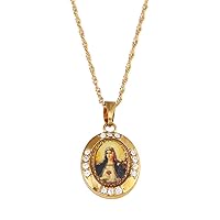 Gold Plated Catholic Christian Jewelry Enamel Blessed Mother Cameo Virgin Mary Pendant Necklace Jewelry