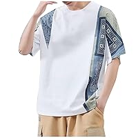 T Shirts for Men Big and Tall Traditional African Shirt Crew Neck Cashew Flower Patterned for Men