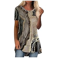 Blouses for Women Dressy Casual,Summer Tunic Printed Loose Plus Size Sexy Top V-Neck Button Short Sleeve Shirt Tees