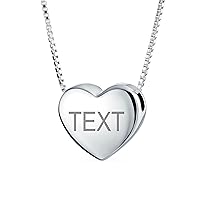 Bling Jewelry Personalized Plain Simple Engravable Alphabet A-AZ Initial Monogram Heart Pendant Necklace Slide Pendant For Women For Girlfriend Polished .925 Sterling Silver Customizable