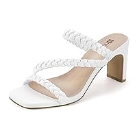 IDIFU IN3 Strappy Heels for Women Braided Chunky Block Low Square Toe Heels Dress Shoes for Women Wedding Prom Evening Dressy Comfortable Trendy Slip On Heeled Sandals Mules Slide Heels