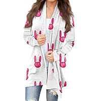 Cropped Easter Cardigan,Women's Long Sleeve Easter Egg and Bunny Printed Jacket Crew Neck Fashion Casual Cardigan