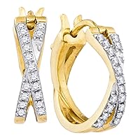 The Diamond Deal 10kt Yellow Gold Womens Round Pave-set Diamond Double Row Crossover Hoop Earrings 3/8 Cttw