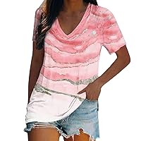 XJYIOEWT Black Tunic Tops for Women Summer Womens Short Sleeve V Neck Tie Dyed Printed Top T Shirts Casual Shirts Tee W