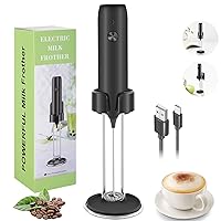 Rechargeable Milk Frother Handheld with USB-C Cable, Electric Drink Mixer, 14000RPM Powerful Electric Whisk/Coffee Frother for Latte, Matcha, Protein Powder, Hot Chocolate (Black)
