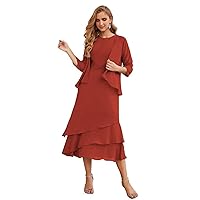 Mother of The Bride Dresses with Jacket 2 Piece Wedding Guest Dress Ruffles Scoop Mother of The Bride Dress Chiffon