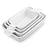 MALACASA Bakeware Set of 4, Porcelain Baking Pans Set for Oven, Casserole Dish, Ceramic Rectangular Baking Dish Lasagna Pans for Cooking Cake Pie Dinner Kitchen, White (9.5
