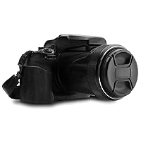 MegaGear MG1533 Nikon COOLPIX P1000 Ever Ready Leather Camera Half Case and Strap - Black, Compact