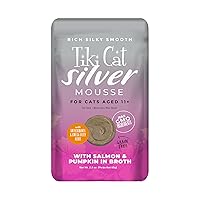 Tiki Cat Silver Mousse, with Salmon & Pumpkin in Broth, Silky Smooth Nutrient Rich Formulated for Older Cats Aged 11+, 2.9 oz. Pouch (Pack of 12)