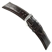 26mm deBeer Brown Crocodile Grain Genuine Leather Padded Stitched Watch Band Mens