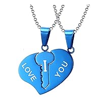 2pcs His & Hers Matching Set Stainless Steel I LOVE YOU Puzzle Interlocking Heart Key Valentine Couple Pendant Necklaces
