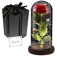 Birthday Rose Gifts, Rose Flower Gifts for Women, Beauty and The Beast Rose, Rose Flowers for Mother's Day Women Gift, Red Galaxy Rose Flowers in A Glass Dome for Girlfriend, Wife