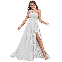 White Beach Wedding Dresses for Bride Plus Size One Shoulder Ruffle Long Bridesmaid Dresses for Wedding Size 26W