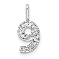 14k White Gold Diamond Sport game Number 9 Pendant Necklace Measures 15.37x6.94mm Wide 1.2mm Thick Jewelry for Women
