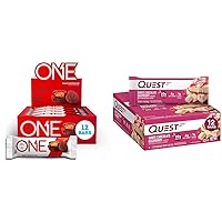 ONE Protein Bars Gluten Free with 20g Protein, Quest Nutrition White Chocolate Raspberry Protein Bars, High Protein, Low Carb, Gluten Free Bars, 12 Count
