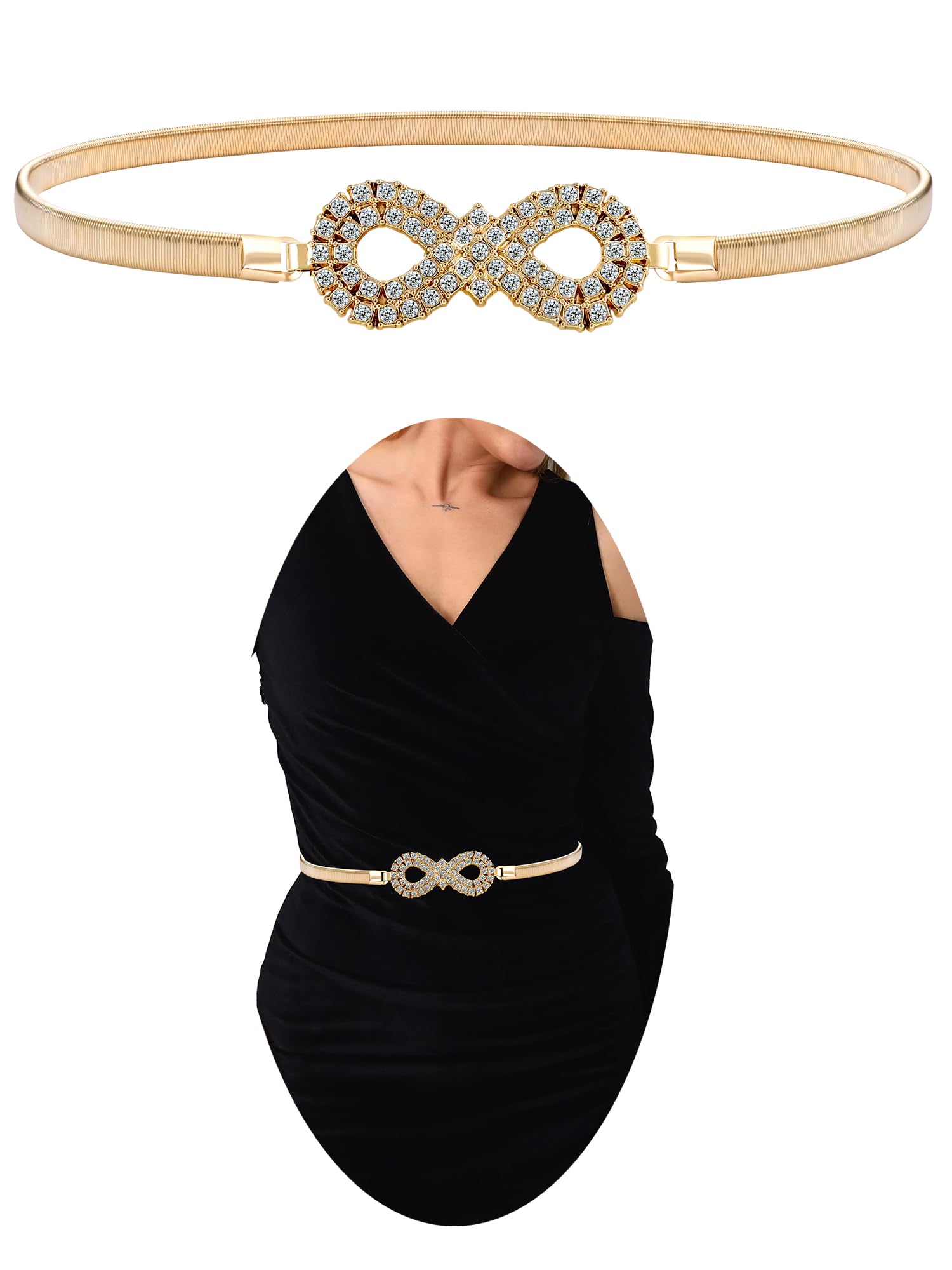 onenine Gold belt for women´s dress，elastic pendant chain