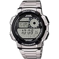Casio World Time Digital Men's Watch AE-1000WD-1AV Overseas Model Metal Band, Silver, Metal Band Silver (AE-1000WD-1AV), Bracelet Type