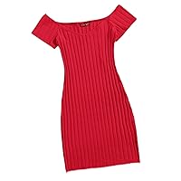 Dresses for Women Off Shoulder Bodycon Dress (Color : Red, Size : Large)