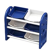 Kids Toy Storage Organizer with 6 Removable Bins Multi-Purpose 3-Tier Shelf Storage Cabinet Unit for Bedroom Playroom Living Room Navy