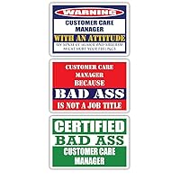 (x3) Certified Bad Ass Customer Care Manager with an Attitude Stickers | Funny Occupation Job Career Gift Idea | 3M Vinyl Sticker Decals for laptops, Hard Hats, Windows