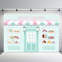 MEHOFOND 8x6ft Sweet Shoppe Backdrop Dessert Parlor for Girl Birthday Photography Background Kids Party Banner Baby Shower Donut Ice Cream Cake Table Decor Photoshoot Studio Props