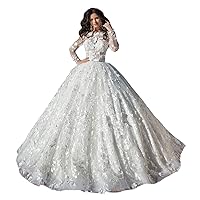 Women's Long Sleeves Lace Sequins Bridal Ball Gowns with Train Wedding Dresses for Bride 2022 Plus Size