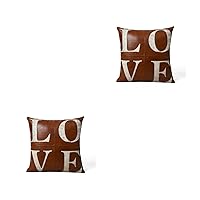Cushion Cover Tan Colour Top Grain Leather with White Hair on with Love Letter Patches on it 18 x 18 inches Square Set of (2)