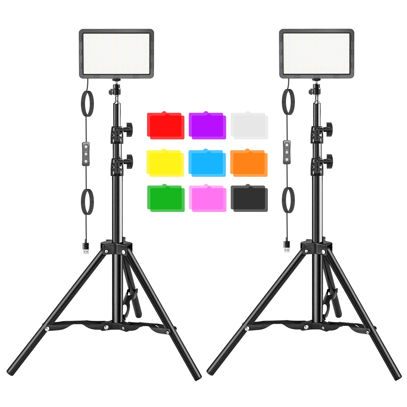 LED Video Light Kit 2Pcs, Hagibis Studio Lights 9 Color Filters for Photography Lighting with Adjustable Tripod Stand 55