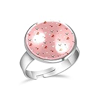 Cherries & Red Ribborn Adjustable Rings for Women Girls, Stainless Steel Open Finger Rings Jewelry Gifts