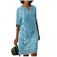 Mini Fall Short Sleeve Dress for Womens Classic Party Cotton Cool Tunic Dress Womens V Neck Pocket Comfortable Turquoise XXL