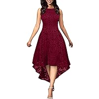 XJYIOEWT Womens Long Sleeve Dress,Women's Sexy Round Necked Sleeveless Lace Dress with Irregular Long Sleeve Party Dress