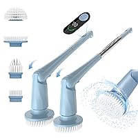 Electric Spin Scrubber, Cordless Cleaning Brush with Extendable Long Handle, Adjustable Brush Head, LED Display, 2H Runtime, 2 Speeds Power Shower Brush for Bathroom Tub Tile