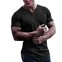 Mens Classic Comfort Solid Color T-Shirt Tee Casual Short Sleeve Notched Collar Slim Fit Beefy Cotton Outdoor Shirts
