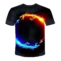 Dragon Print Men's Crewneck T-Shirt (Color : Multi, Size : Large)