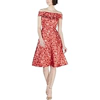 Calvin Klein Women's Off The Shoulder A-Line Party Dress, Watermelon Multi, 6