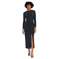 Donna Morgan Women's Ruched Princess Seam Dress with Slit Detail Event Party Occasion Guest of
