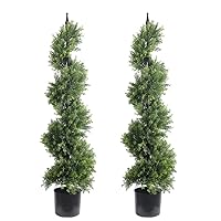 ALL SEASON GREEN 47'' Artificial Outdoor Plants Boxwood Topiary Spiral Front Porch Decor Tree Potted