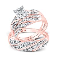 The Diamond Deal 10kt Rose Gold His Hers Round Diamond Square Matching Wedding Set 1/3 Cttw