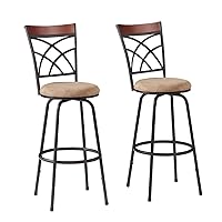 VECELO Barstools, Adjustable Counter Stools, Steel Bistro Pub Chairs, Bar Stools with 360 Degree Swivel Seat Top and Comfortable Round Seat Cushions,Wood Top Rail Backrest,Set of 2