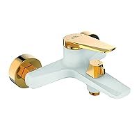 ADGO Rubio Bath Tap, Wall Fitting, Bath Tap, Without Shower Set, Surface-Mounted, Bathroom Fittings, Single Lever Shower Mixer, Wall Mounted, Tap for Bathtub, Mixer Tap (White/Gold)