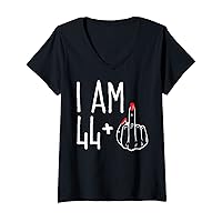 Womens I Am 44 Plus 1 Middle Finger Funny 45th Women's Birthday Tee V-Neck T-Shirt