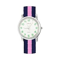 Kids Luminous Military Nylon Wrist Watch Girls 30M Waterproof Analog Quartz Watch with Adjustable Nylon Strap (Blue Pink)