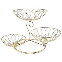 Metal Fruit Basket,Multi-Layer Rose Gold Fruit Basket,Kitchen Counter Can Place a Variety of Snack Bread Fruit Tray (Golden)