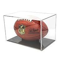BallQube Football Display Case with Added UV Protection for Autographed Football, Includes Removable High Gloss Black Football Stand, Memorabilia Display Box for Football or Boxing Glove