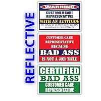 (x3) Certified Bad Ass Customer Care Representative with an Attitude Stickers | Funny Occupation Job Career Gift Idea | 3M Reflective Vinyl Sticker Decals for laptops, Hard Hats, Windows