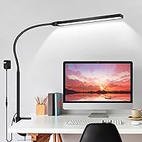 NAKOOS LED Desk Lamp with Clamp, Desk Light for Home Office, Touch Control 3 Modes Stepless Dimmable Clip om Desk Lamp with Long Felxible Gooseneck for Study, Reading, Dorms, Studios