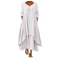 Women Casual Maxi Dress Solid O-Neck Fashion Trendy Dress Summer Stylish Irregular Long Dress