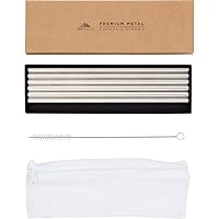 A Bar Above Stainless Steel Cocktail Straws – Metal Straws Reusable Set w/Dishwasher Safe Bag & Straw Cleaner – Reusable Straws for Drinking & Stirring – Stylish Bar Accessories (6 Pieces)